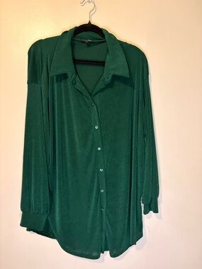 Fashion Nova Emerald Green Button Up Blouse 1X Flowy Lightweight Top